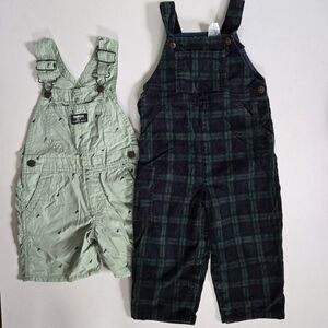 Kitestrings plaid overalls and OshKosh dino overall shorts size boys 3T